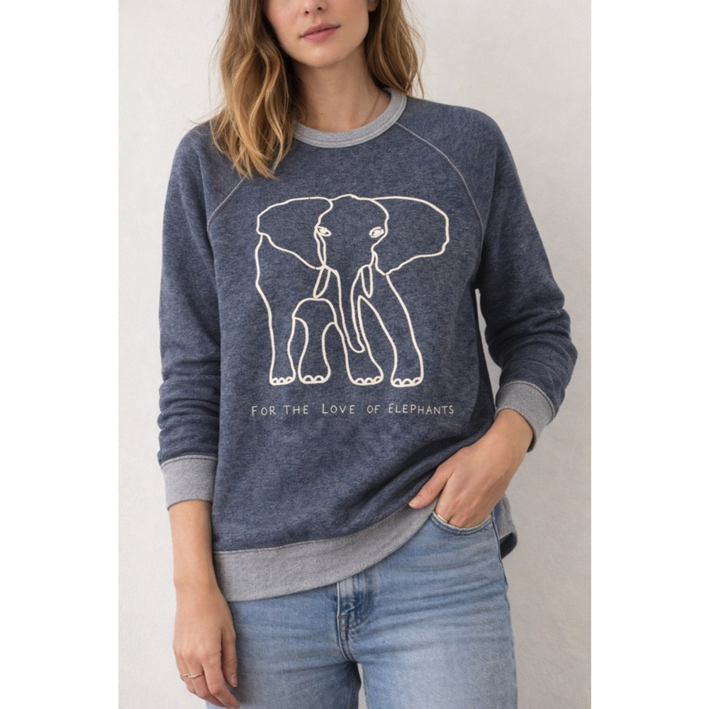 J.Crew “For the Love of Elephants” Sweatshirt • Women’s Small • Blue Graphic Cre - Picture 2 of 8